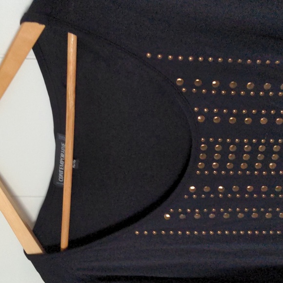 Ladies Trendy Studded Look Black Peekaboo Sleeve Top Size XL - Picture 3 of 8